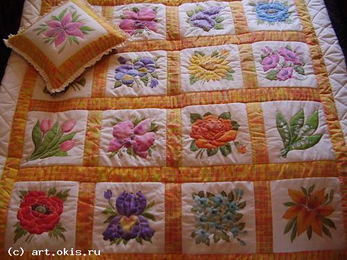 одеяло с цветами (батик, лоскутная техника)